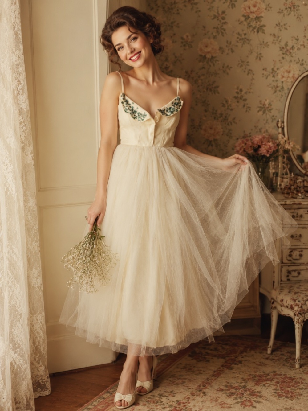Vintage Lorrie Deb Butter Yellow Beaded Formal Dress Pinup Old Hollywood Glam